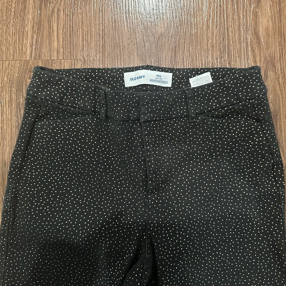Old Navy Black/Gold Polka Dot Pixie Dress Pants
